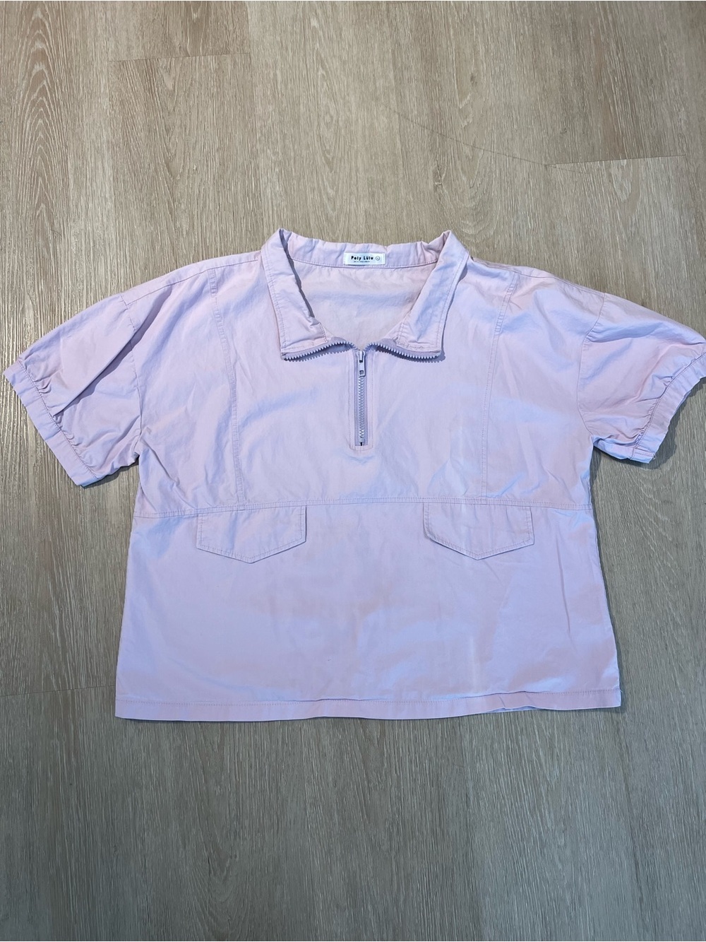 Half-Zip Short Sleeve Cropped Top Women’s Size Large Light Lavender